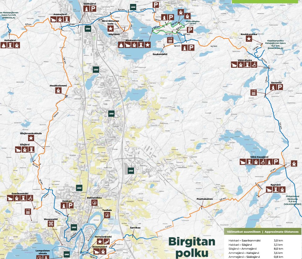 Birgitan polun reittikartta